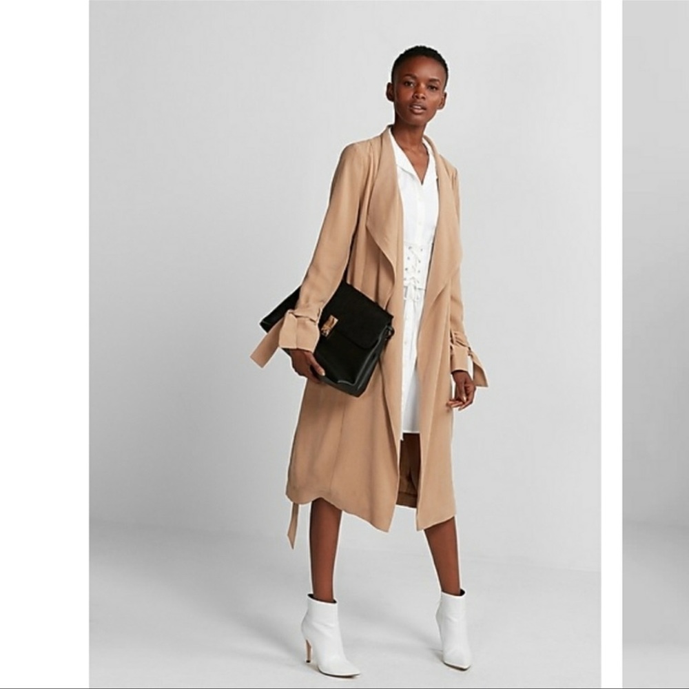 EXPRESS Soft Drape Belted Tan Trench Coat